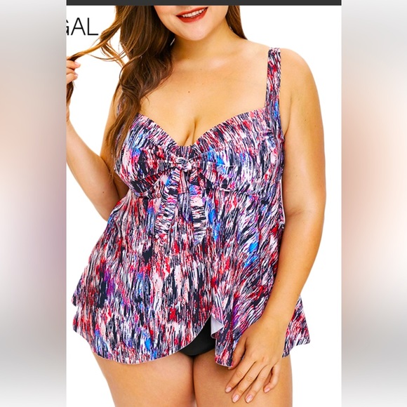 ROSEGAL TANKINI SEIM TOP ASYMMETRIC PRINT PADDED BRAS ADJUSTABLE STRAPS SIZE XXL - Picture 1 of 6